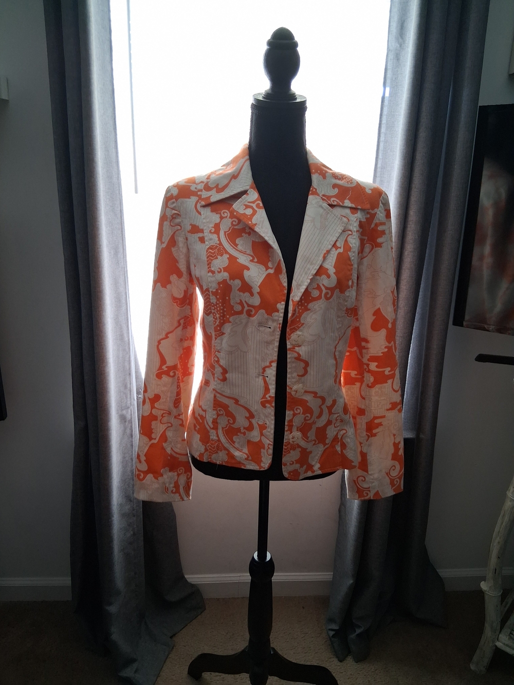Frenchi Orange & White Patterned Blazer Jacket